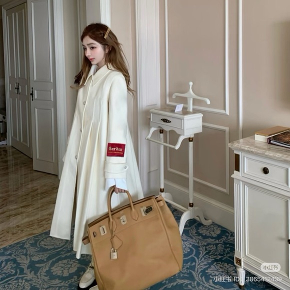 wool coat crystal cream long plutocrat - Picture 3 of 8